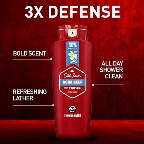 Old Spice Refreshing Body Wash for Men, 24/7 Shower Fresh, Long Lasting Scent, Red Collection, Aqua Reef with Cypress S