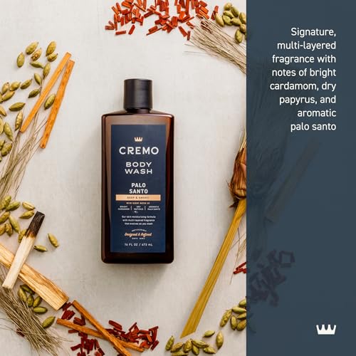 Cremo Body Wash Men for Men, Notes of Bright Cardamom, Dry Papyrus and Aromatic Palo Santo, Ideal for Daily Use, Refresh